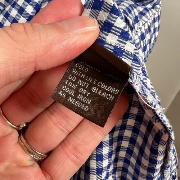 J.Mclaughlin Gingham Button Up Shirt Size 14 Blue Cotton Preppy Work Office - Picture 9 of 9